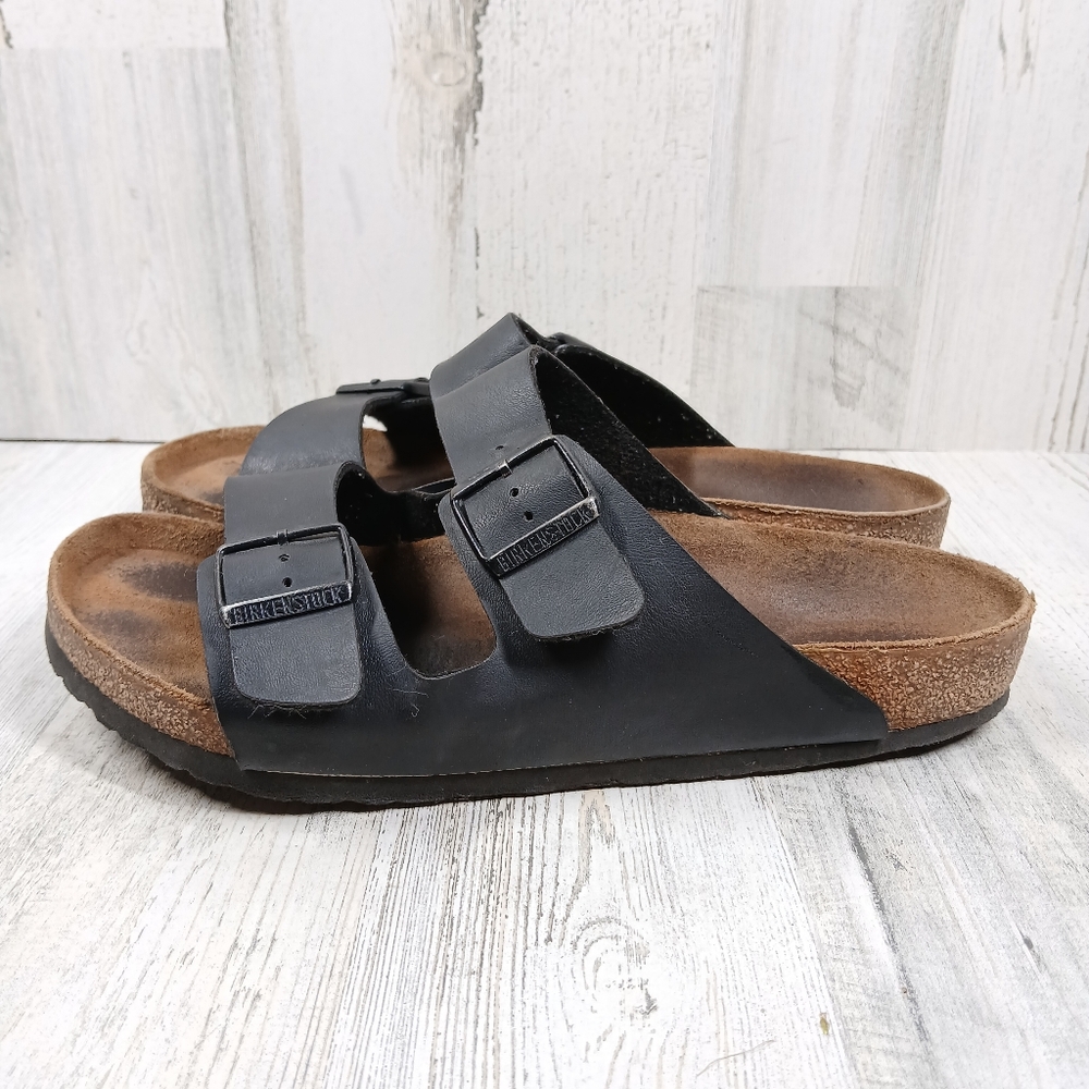 Birkenstock Arizona Black Leather Slip On Summer Sandals - size 43 - unisex